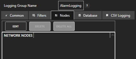 Configure alarm nodes tab