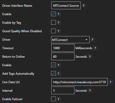 MTConnect connection configuration