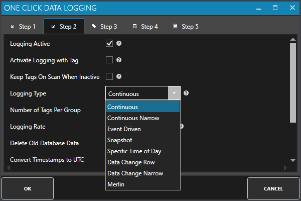 One Click Data Logging Step 2