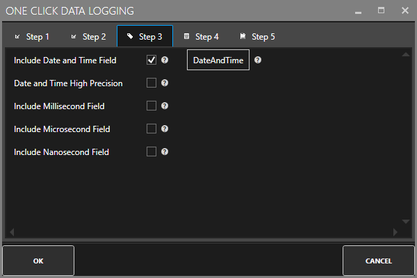 One Click Data Logging Step 3
