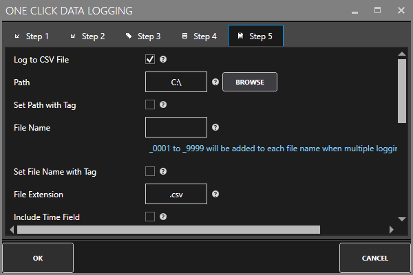 One Click Data Logging Step 5