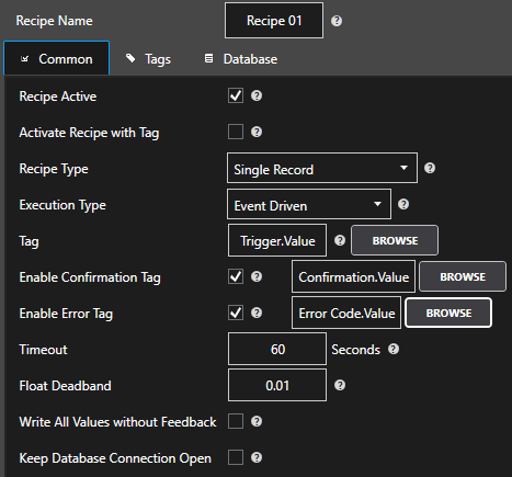 Recipe Configuration